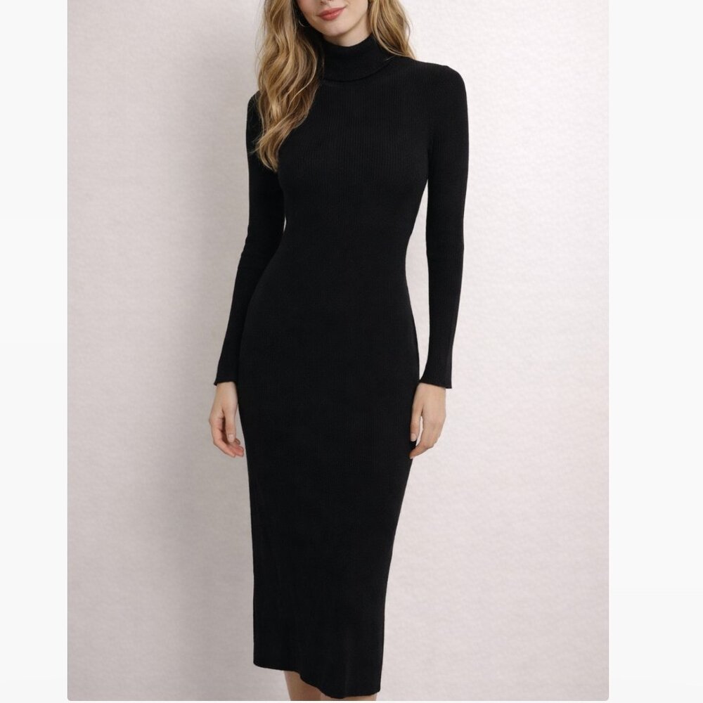 Charter Club Cashmere Midi Dress Size Small Black Long Sleeve Turtleneck Soft